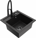 Granitinė virtuvinė plautuvė Mexen Vito su mai&scaron;ytuvu ir sifonu, Metallic juodas/sidabrinis+Juodas