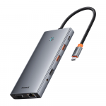13in1 &scaron;akotuvas Baseus PortalJoy USB-C priedas HDMI+DP+VGA+C+USB+PD+RJ45+SD/TF+3.5 mm (pilkas)