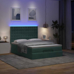 Osmanų lova su čiužiniais ir LED Tamsiai žalia 140x200cm Velvet
