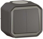 Legrand NAUJAS PLEXO 55 Dvigubas jungiklis/dvigubas mygtukas IP55 n/t 10AX antracito spalvos 069775L