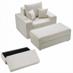 Gultas vidaus naudojimui, padidinta velvetinė skaitymo kėdė su pufu, gili sėdynė, modulinė sofa poilsiui, mink&scaron;tas fotelis