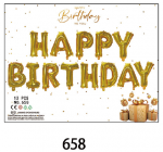 Balionai ura&scaron;as &bdquo;happy birthday&ldquo; girlanda auksinė dekoracija