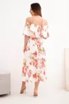 Moteri&scaron;ka off-shoulder midi suknelė su gėlių ra&scaron;tu, raudona