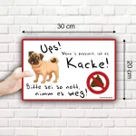 Triosk įspėjamasis ženklas "&scaron;unims draudžiama", juokingas draudimo ženklas su posakiu "kacken Verboten", įspėjamasis ženklas "surinkite krūvelę", dovana &scaron;unų mylėtojams, skardinis ženklas 30 x 20 cm, didelis