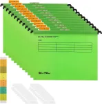 Lolysic pakabinamų bylų rinkinys, 20 vnt., 244 x 314 mm, polipropileninė kartoteka su 20 papildomų spaudžių su etiketėmis biurui, mokyklai ir stalui (emerald)