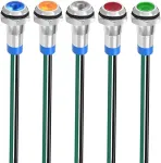 Gebildet 5 vnt. 8 mm 3v-4.5v-5v-6v-7.5v-9v Led metalinis indikatorius, atsparus vandeniui signalinis žibintas su laidu (raudonas/oranžinis/mėlynas/žalias/baltas)