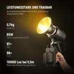 Neewer Ms60b Led vaizdo ap&scaron;vietimo studijos &scaron;viestuvas su 2.4g/app valdymu 65w visi&scaron;kai metalinis mini kompakti&scaron;kas Cob dviejų spalvų studijos nuolatinės &scaron;viesos priekinis žibintas 2700k-6500k, 40000lux@1m, Cri 97+/tlci 98+, 12 efektų, Pwm