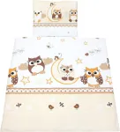 Tuptam unisex kūdikio lovelės komplektas, 4 dalių patalynės komplektas: antklodė ir pagalvė su užvalkalu, spalva: Owls rusvai gelsvas, dydis: 80 x 80 cm