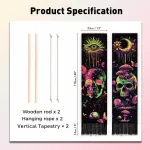 Pligreat 2 vnt. gobelenai su kutais "sun and Moon", vertikalus gobelenas su kaukolės galva, esteti&scaron;kas gobelenas su grybais ir drugeliais, ilgas siauras gobelenas miegamojo, svetainės namų meno dekoravimui