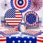 Stalo įrankių rinkinys 16 svečių usa liepos 4-osios amerikos vakarėliui, skirtas amerikos vakarėliui, usa vakarėliui, bbq popierinių indų dekoravimui