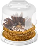 Spesh apvalus torto ne&scaron;iklis su rankena 25 cm daugkartinio naudojimo torto indas torto padavėjas su pjovimo grioveliais pp plastiko torto indas skersmuo 30 x 15 cm (baltas)