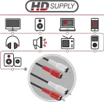 Hdsupply rca kabelis, 10.00 m rca audio kabelis, stereo audio rca kabelis, 2x rca ki&scaron;tukas į 2x rca ki&scaron;tuką, žemų dažnių garsiakalbiui, soundbar'ui, televizoriui, stiprintuvui, hifi, juodas