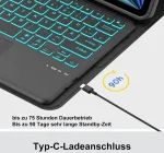 Occtingkind, bluetooth klaviatūra, skirta ipad/android plan&scaron;etiniams kompiuteriams, voki&scaron;kas qwertz i&scaron;dėstymas, 12 colių belaidė klaviatūra, ap&scaron;vietimas, kelių lietimų valdymo blokas, skirta ipad/samsng tab/lenovo, juoda