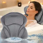 Amzeeniu vonios pagalvė, kaklo pagalvė voniai, 4d tinklelio kaklo pagalvė, vonios pagalvė, patogi vonios pagalvė su 6 siurbtukais namų Spa ir vonioms, palaiko galvą, kaklą, pečius, nugarą
