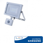 20W LED prožektorius V-TAC, 4000K (natūraliai balta),su judesio davikliu, baltu korpusu, SAMSUNG LED chip