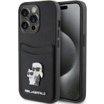 Apple iPhone 15 Pro Karl Lagerfeld dėklas Saffiano Cardslot Karl&Choupette Metal Pin (KLHCP15LSAPKCNPK) juodos spalvos