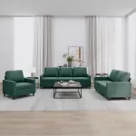 Sofa Sofos komplektas su pagalvėlėmis, 3 dalių, žalias, aksomas