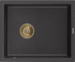 Granitinė virtuvinė plautuvė Mexen Pedro su sifonu, Juodas granite+Gold, 560 x 460 mm