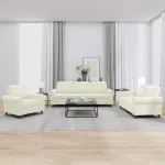 Sofa Sofos komplektas su pagalvėlėmis, 3 dalių, kreminis, aksomas