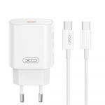 XO laidinis įkroviklis CE25 PD 25W 1x USB-C baltos spalvos + kabelis USB-C - USB-C