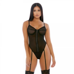 Forplay Fantasy Lingerie Nightly Hook Up Teddy L Mesh Bodysuit with Garter Straps