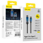 Blavec Kabelis Velox pleciony - Typ C na Typ C - PD 240W 5A LED ekranas 1,2 metra Apple CarPlay/Android Auto (CVE-CC5B12)
