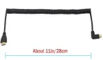 Mini hdmi į hdmi kabelis cerrxian stačiu kampu 90 laipsnių kampu mini spiralinis spiralinis kabelis, palaiko 3d, 1080p hdmi male į hdmi male paauksuotą konverterio adapterį