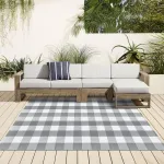 Aoczes medvilninis kilimas, skalbiamas plok&scaron;čio audimo kilimas svetainei 120 x 180 cm trumpo plauko kilimas Buffalo Plaid medvilninis austas pilkas baltas languotas vidaus lauko kilimas valgomajam miegamajam balkonui
