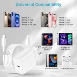 Usb c įkroviklis ir 2 m įkrovimo laidas, skirtas iphone 16/16e/16 pro/16 pro max/15/15 pro max/15 plus/ipad air, 20 w usb c greitasis įkroviklis, maitinimo ki&scaron;tukas, usb c maitinimo adapteris su greito įkrovimo laidu