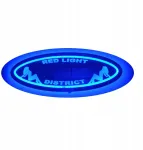 Raudona light district Led veidrodis, logotipas ant galinės sienos, vir&scaron; lovos D05-nieb