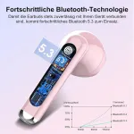 Bluetooth ausinės į ausis, belaidės bluetooth 5.3, itin lengvos ausinės su hd mikrofonu, i&scaron;skirtinės kokybės muzikos transliacija iki 30 valandų, led ekranas, ip7 atsparumas vandeniui, persikų rožinė