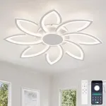 Led lubinis &scaron;viestuvas svetainei modernus, 80 cm gėlės formos, svetainės &scaron;viestuvas lubinis modernus led reguliuojamas, eleganti&scaron;kos baltos lempos lubinės didelės su nuotoliniu valdymu