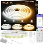 Pautix cob led juosta cct &scaron;iltai balta &scaron;altai balta, 10 m pritemdoma 2700 k - 6500 k su i&scaron;maniąja programėle valdoma 6400 led 24 v led juostos &scaron;viesos rinkinys su maitinimo &scaron;altiniu, cri93+ itin ry&scaron;ki virtuvei tv pasidaryk pats