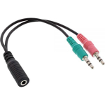 Inline Įmontuotų garso ausinių Y formos adapterio laidas, 2 x 3,5 mm ki&scaron;tukai - 3,5 mm lizdas, 4 polių, CTIA - 0,15 m