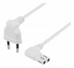 Neįžemintas įrenginio laidas DELTACO skirtas prijungti prie įrenginio ir sieninio lizdo, 2 m, kampinis CEE 7/16 į kampinį IEC 60320 C7, maks. 250 V 2,5 A, baltas / DEL-109BT