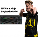 Žaidimų klaviatūra Logitech G Pro X TKL Lightspeed, US i&scaron;dėstymas, Juodos spalvos