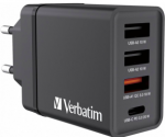 Verbatim Laidinis įkroviklis 30W 3xUSB-A/ USB-C PD 3.0 CHR-30EU2 juodos spalvos 49700