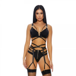 Forplay Dreamgirl Buckle Up 3-Piece Lingerie Set with Gold Accents XL