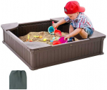Kvadratinė smėlio dėžė su dangčiu, HDPE smėlio duobė, lauko kiemo smėlio dėžė, 4 kampinių sėdynių smėlio dėžė