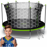 Sodo trampolinas 435 cm su vidiniu apsauginiu tinklu ir kopėčiomis, didelis lauko trampolinas, apvalus trampolinas vaikams, trampolinas kieme