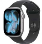 Dėklas Apple &bdquo;Watch Series 11 GPS + Cellular&ldquo;, 42 mm, kosminės pilkos spalvos aliuminio korpusas su juodu sportiniu dirželiu &ndash; S/M
