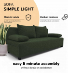 Meb & Podrez Dvivietis i&scaron;skleidžiamas sofa &bdquo;Simple Light&ldquo; be porankių, &bdquo;Podrez&ldquo;, turkio žalia