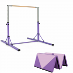 Bonideco Select Violetinis gimnastikos karnizas su mediniu suoliuku ir kilimėlis, 21 kg, 136 x 172 x (90-150) cm