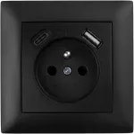 Toolight Viengubas Lizdas Su Įžeminimu + Usb-a Usb-c Oste Jnh004-g Juodas