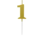 Skaičius auksinis metalinis, auksinė skaičių žvakė, torto žvakė numeris 1