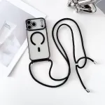 Dėklas Marka Niezdefiniowana - For iPhone 18 Pro Max / 17 Pro Max Case Compatible with MagSafe Electroplating TPU Phone Cover with Long Lanyard - Juodas