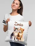 Pagalvėlė + puodelis su katėmis, kačių grafika + bet koks vardas