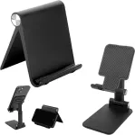 1 x plan&scaron;etinio kompiuterio laikiklis ir 1 x mobiliojo telefono stovas, reguliuojamas sulankstomas plan&scaron;etinio kompiuterio stovas ir mobiliojo telefono laikiklis, ne&scaron;iojamas ir vietą taupantis Ipad laikiklis, trikampio formos (juodas)