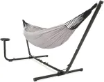Vita5 medvilninis lauko dvivietis hamakas su rėmu - su puodelio ir knygos laikikliu - iki 2 žmonių/205 kg - 210 x 140 cm - su ne&scaron;iojimo krep&scaron;iu