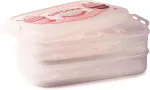 Snips 14 litrų baltas konteineris keksiukams, talpina 28 keksiukus arba bandeles, dvigubai dekoruotas konteineris su dvigubu padėklu, 28,5 x 19 x 43,5 cm, pagaminta Italijoje